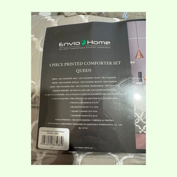 ***NWOT*** Enviohome Queen Size 5-Piece Printed Comforter Set, Grey and White - Picture 3 of 5
